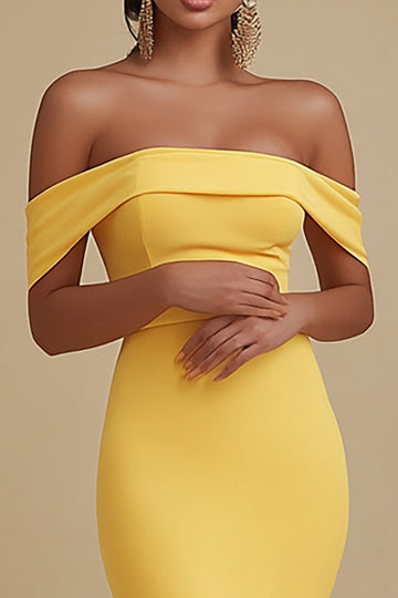 Off The Shoulder Yellow Mermaid Long Evening Dress